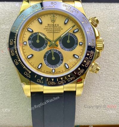 Swiss Copy Rolex Daytona ETA7750 Men Watch Champagne Dial Oysterflex Rubber Strap